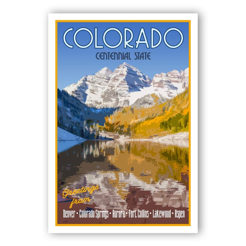 Postcard Fair COLORADO TRAVEL POSTER postcard set of 20 identical postcards. CO state vintage style travel poster post cards. Made in USA. - Image 1